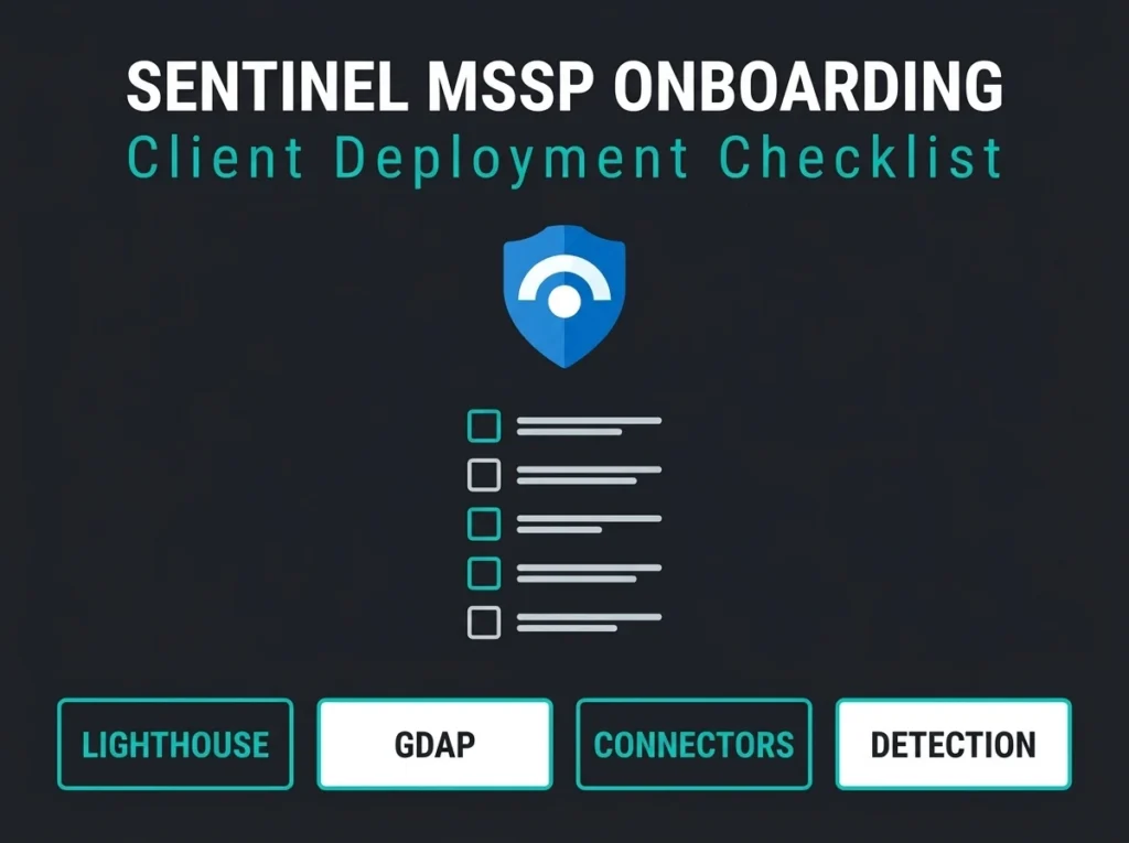 Microsoft Sentinel MSSP onboarding checklist covering Lighthouse, GDAP, connectors, and detection setup