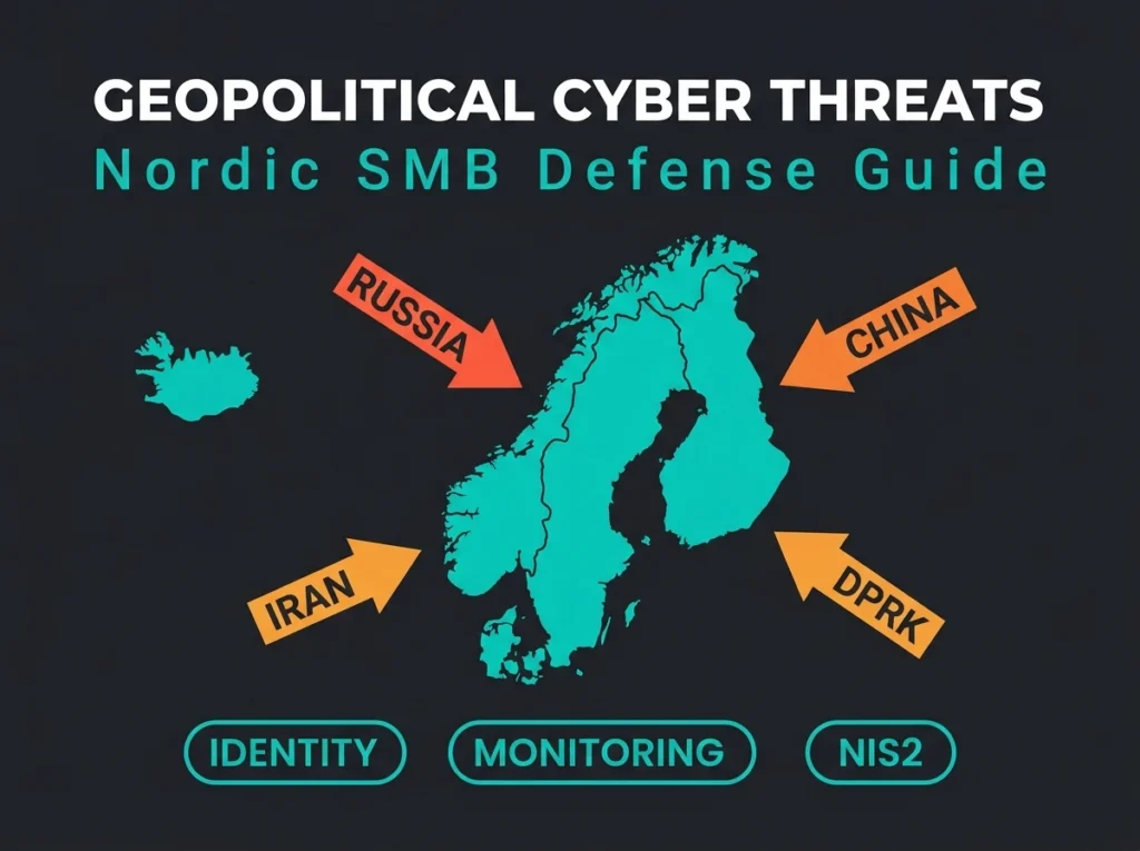 Geopolitical cyber threats targeting Nordic SMBs in 2026 showing threat actors and defense priorities