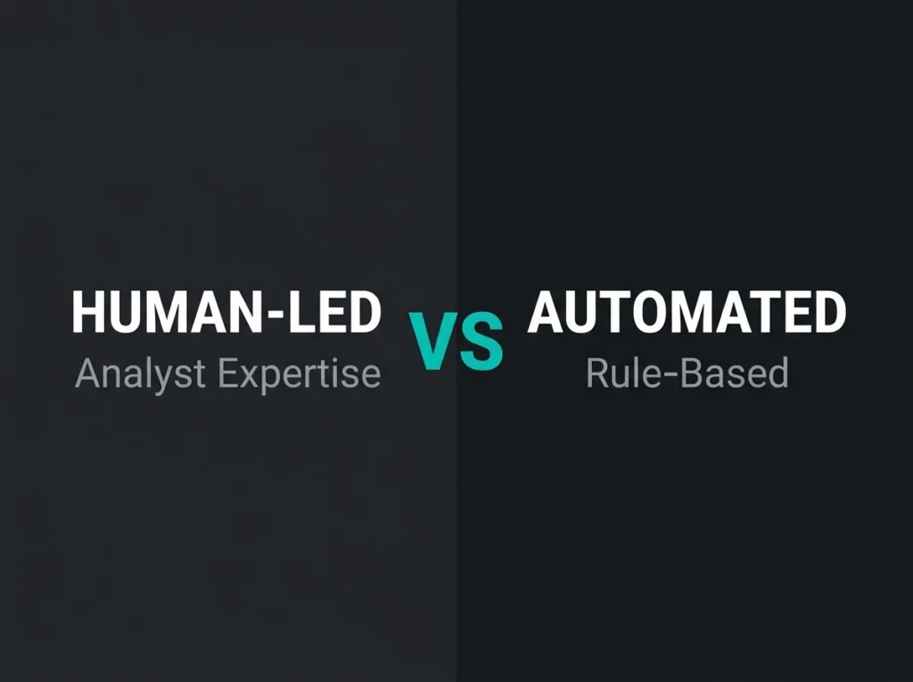 Human-led MDR vs automated MDR comparison infographic