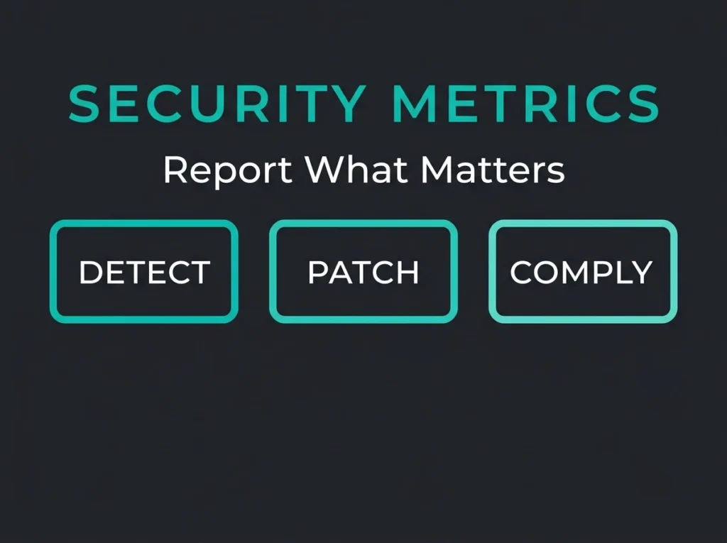 Security posture reporting metrics framework for detection, patching, and compliance