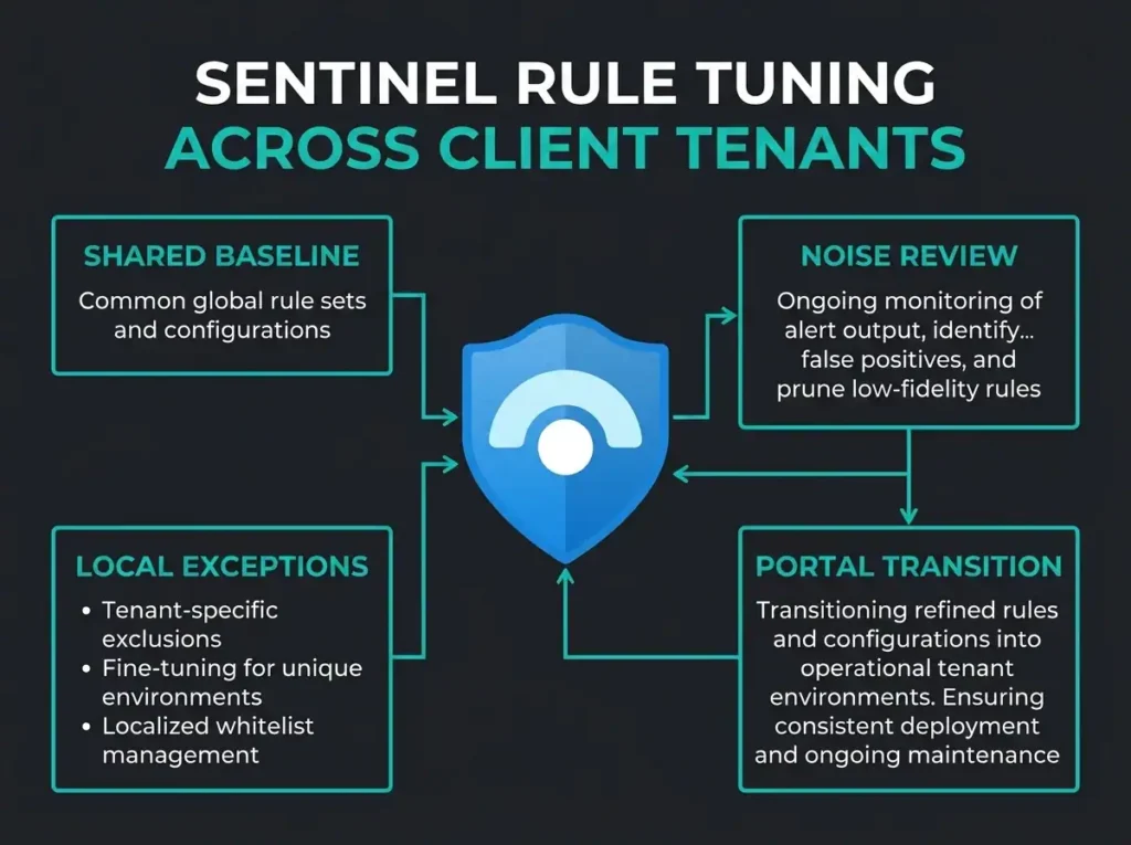 Microsoft Sentinel rule tuning across client tenants infographic