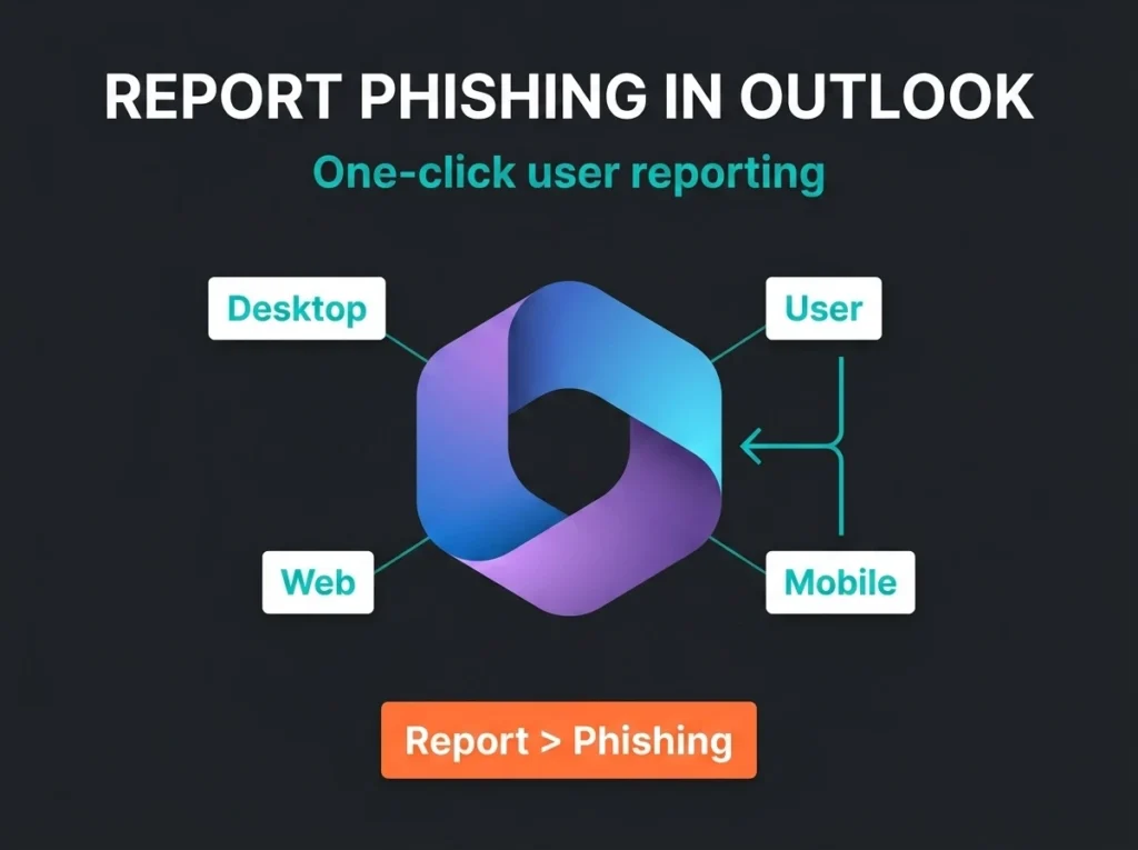 How to report phishing in Outlook infographic for Microsoft 365 users