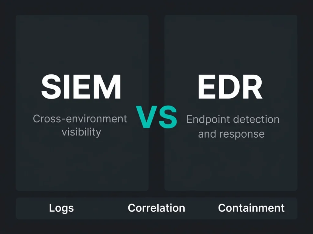 Infographic comparing SIEM and EDR for Microsoft-focused security operations