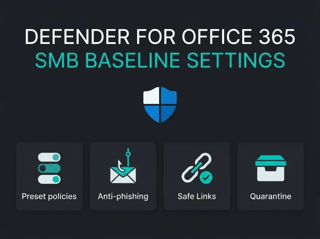 Defender for Office 365 baseline settings infographic for SMBs