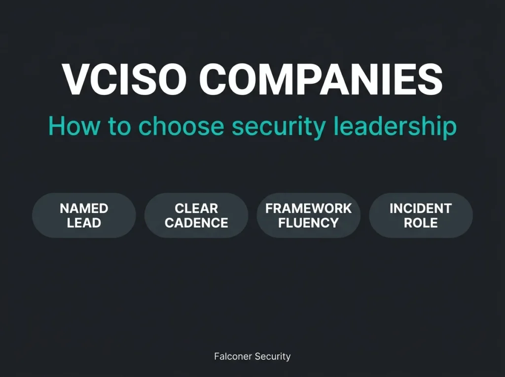 How to choose a vCISO company: named lead, clear operating cadence, framework fluency, and a defined incident role